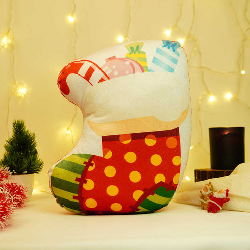 Stuffed Christmas Santa Socks Printed Pillow - Uncommongifts.in